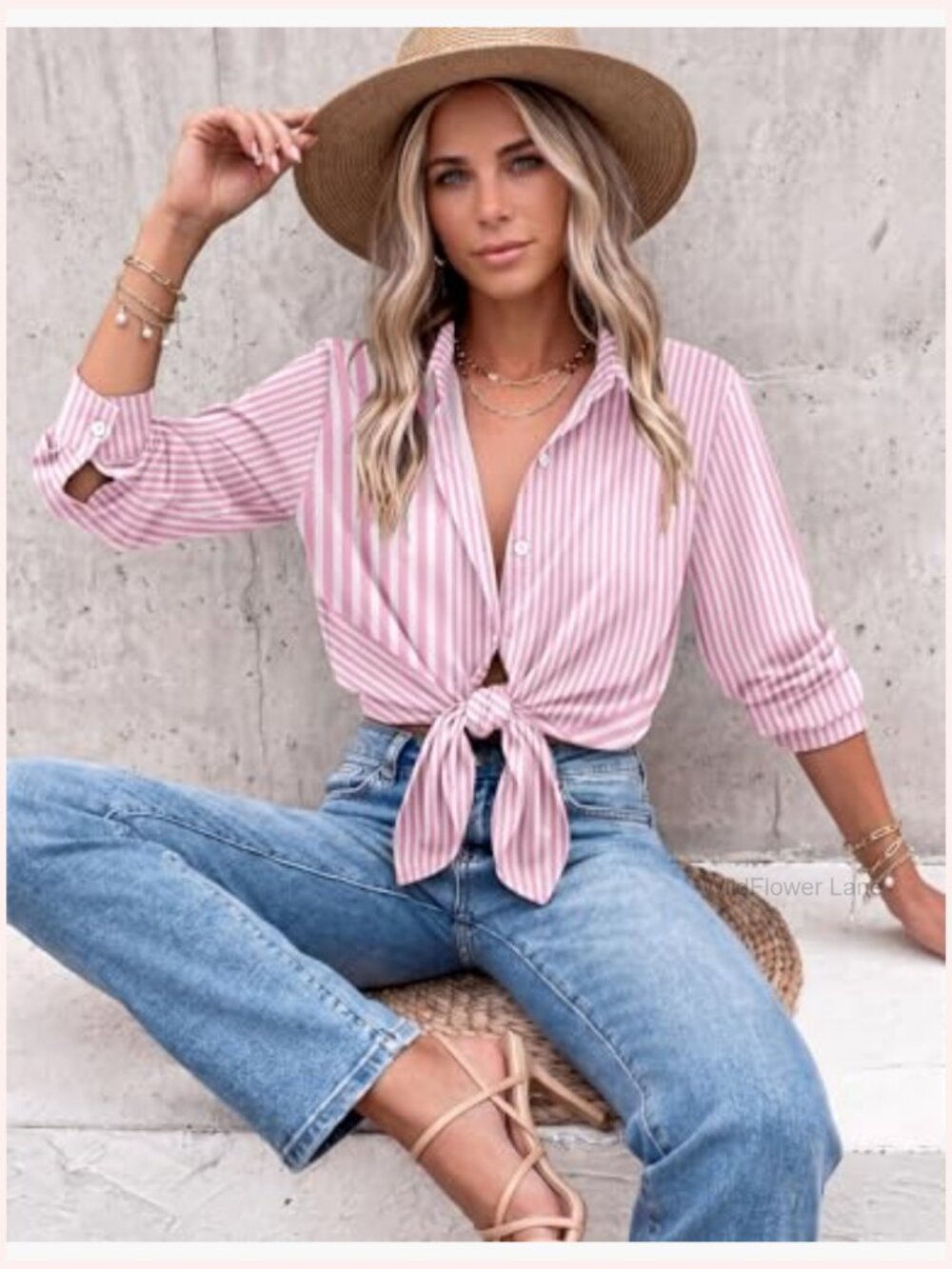 Dressy Casual Long Sleeve Button Down Blouse Summer Top - Picture 4 of 7
